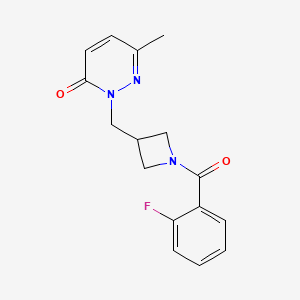 molecular formula C16H16FN3O2 B2554678 2-[[1-(2-Fluorobenzoyl)azetidin-3-yl]methyl]-6-methylpyridazin-3-one CAS No. 2309573-05-3