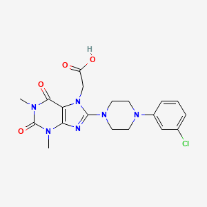 molecular formula C19H21ClN6O4 B2554689 2-(8-(4-(3-chlorophenyl)piperazin-1-yl)-1,3-dimethyl-2,6-dioxo-2,3-dihydro-1H-purin-7(6H)-yl)acetic acid CAS No. 1021066-73-8
