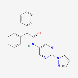 molecular formula C21H17N5O B2554696 2,2-二苯基-N-[2-(1H-吡唑-1-基)嘧啶-5-基]乙酰胺 CAS No. 1421462-44-3