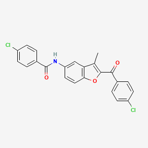 molecular formula C23H15Cl2NO3 B2554697 4-chloro-N-[2-(4-chlorobenzoyl)-3-methyl-1-benzofuran-5-yl]benzamide CAS No. 923123-14-2