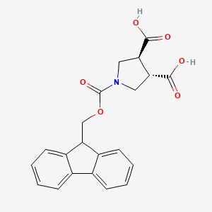 molecular formula C21H19NO6 B2554706 (3S,4S)-1-(9H-Fluoren-9-ylmethoxycarbonyl)pyrrolidine-3,4-dicarboxylic acid CAS No. 802984-08-3
