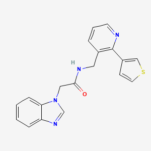 molecular formula C19H16N4OS B2554713 2-(1H-benzo[d]imidazol-1-yl)-N-((2-(thiophen-3-yl)pyridin-3-yl)methyl)acetamide CAS No. 2034565-15-4