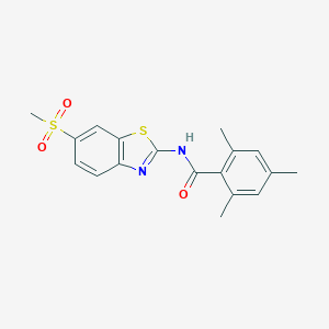 molecular formula C18H18N2O3S2 B255476 2,4,6-trimethyl-N-[6-(methylsulfonyl)-1,3-benzothiazol-2-yl]benzamide 