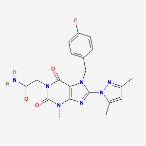 molecular formula C20H20FN7O3 B2554761 2-[8-(3,5-dimethyl-1H-pyrazol-1-yl)-7-[(4-fluorophenyl)methyl]-3-methyl-2,6-dioxo-2,3,6,7-tetrahydro-1H-purin-1-yl]acetamide CAS No. 1019102-50-1