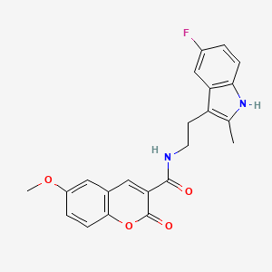 molecular formula C22H19FN2O4 B2554763 N-[2-(5-氟-2-甲基-1H-吲哚-3-基)乙基]-6-甲氧基-2-氧代-2H-色烯-3-甲酰胺 CAS No. 681838-09-5