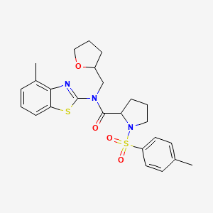 molecular formula C25H29N3O4S2 B2554765 N-(4-甲基苯并[d]噻唑-2-基)-N-((四氢呋喃-2-基)甲基)-1-甲苯磺酰基吡咯烷-2-甲酰胺 CAS No. 1050206-08-0