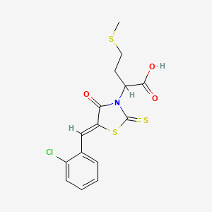 molecular formula C15H14ClNO3S3 B2554768 (Z)-2-(5-(2-chlorobenzylidene)-4-oxo-2-thioxothiazolidin-3-yl)-4-(methylthio)butanoic acid CAS No. 304674-49-5