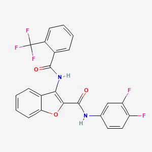 molecular formula C23H13F5N2O3 B2554784 N-(3,4-二氟苯基)-3-(2-(三氟甲基)苯甲酰胺基)苯并呋喃-2-甲酰胺 CAS No. 872609-22-8