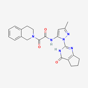 molecular formula C22H22N6O3 B2554815 2-(3,4-二氢异喹啉-2(1H)-基)-N-(3-甲基-1-(4-氧代-4,5,6,7-四氢-3H-环戊[d]嘧啶-2-基)-1H-吡唑-5-基)-2-氧代乙酰胺 CAS No. 1014027-74-7