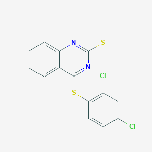 molecular formula C15H10Cl2N2S2 B2554825 4-[(2,4-二氯苯基)硫基]-2-(甲硫基)喹唑啉 CAS No. 477845-92-4