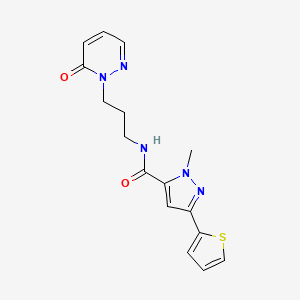 molecular formula C16H17N5O2S B2554828 1-methyl-N-(3-(6-oxopyridazin-1(6H)-yl)propyl)-3-(thiophen-2-yl)-1H-pyrazole-5-carboxamide CAS No. 1257550-01-8