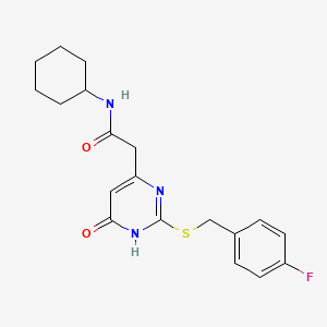 molecular formula C19H22FN3O2S B2554832 N-环己基-2-(2-((4-氟苄基)硫代)-6-氧代-1,6-二氢嘧啶-4-基)乙酰胺 CAS No. 1040645-48-4