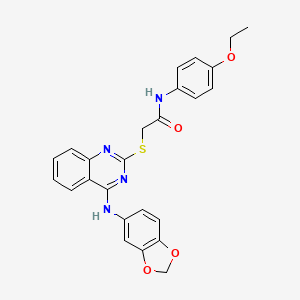 molecular formula C25H22N4O4S B2554844 2-[4-(1,3-苯并二氧唑-5-氨基)喹唑啉-2-基]硫代-N-(4-乙氧苯基)乙酰胺 CAS No. 896697-66-8