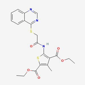 molecular formula C21H21N3O5S2 B2554853 3-甲基-5-(2-(喹唑啉-4-硫基)乙酰氨基)噻吩-2,4-二甲酸二乙酯 CAS No. 722478-25-3