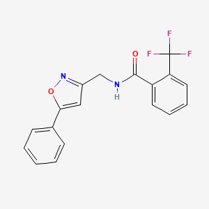 molecular formula C18H13F3N2O2 B2554865 N-((5-苯基异恶唑-3-基)甲基)-2-(三氟甲基)苯甲酰胺 CAS No. 946344-03-2