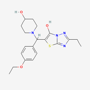 molecular formula C20H26N4O3S B2554869 5-((4-Ethoxyphenyl)(4-hydroxypiperidin-1-yl)methyl)-2-ethylthiazolo[3,2-b][1,2,4]triazol-6-ol CAS No. 898350-64-6