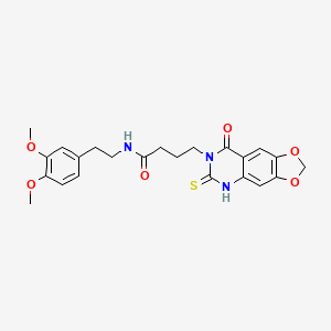 molecular formula C23H25N3O6S B2554892 N-[2-(3,4-dimethoxyphenyl)ethyl]-4-(8-oxo-6-sulfanylidene-5H-[1,3]dioxolo[4,5-g]quinazolin-7-yl)butanamide CAS No. 688054-56-0