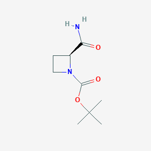 molecular formula C9H16N2O3 B025549 (S)-叔丁基 2-氨基甲酰基氮杂环丁烷-1-羧酸酯 CAS No. 105443-94-5