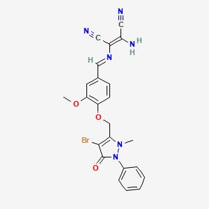 molecular formula C23H19BrN6O3 B2554902 (Z)-2-amino-3-[[4-[(4-bromo-2-methyl-5-oxo-1-phenylpyrazol-3-yl)methoxy]-3-methoxyphenyl]methylideneamino]but-2-enedinitrile CAS No. 497060-05-6