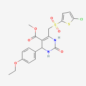 molecular formula C19H19ClN2O6S2 B2554905 Methyl 6-(((5-chlorothiophen-2-yl)sulfonyl)methyl)-4-(4-ethoxyphenyl)-2-oxo-1,2,3,4-tetrahydropyrimidine-5-carboxylate CAS No. 899972-05-5