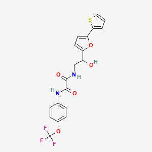 molecular formula C19H15F3N2O5S B2554908 N-[2-Hydroxy-2-(5-thiophen-2-ylfuran-2-yl)ethyl]-N'-[4-(trifluoromethoxy)phenyl]oxamide CAS No. 2310146-73-5