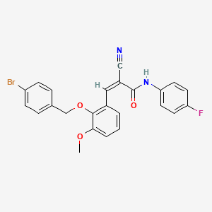 molecular formula C24H18BrFN2O3 B2554919 (Z)-3-[2-[(4-Bromophenyl)methoxy]-3-methoxyphenyl]-2-cyano-N-(4-fluorophenyl)prop-2-enamide CAS No. 522656-96-8