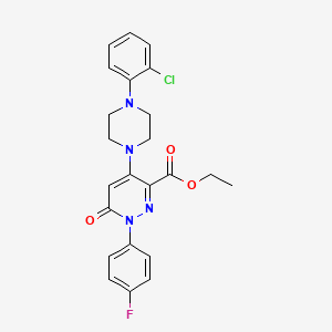 molecular formula C23H22ClFN4O3 B2554954 Ethyl 4-(4-(2-chlorophenyl)piperazin-1-yl)-1-(4-fluorophenyl)-6-oxo-1,6-dihydropyridazine-3-carboxylate CAS No. 922016-62-4