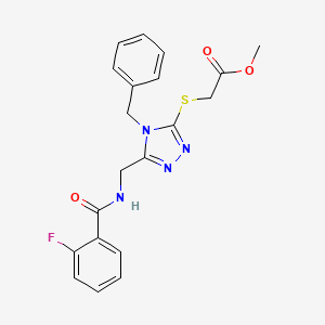 molecular formula C20H19FN4O3S B2554959 Methyl 2-[[4-benzyl-5-[[(2-fluorobenzoyl)amino]methyl]-1,2,4-triazol-3-yl]sulfanyl]acetate CAS No. 689747-40-8