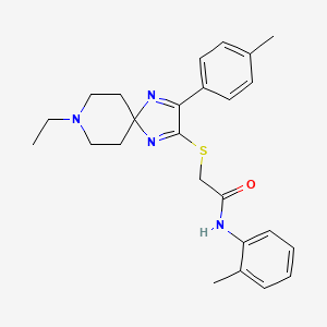 2-{[8-ethyl-3-(4-methylphenyl)-1,4,8-triazaspiro[4.5]deca-1,3-dien-2-yl]thio}-N-(2-methylphenyl)acetamide