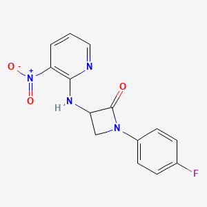 molecular formula C14H11FN4O3 B2554971 1-(4-Fluorophenyl)-3-[(3-nitropyridin-2-yl)amino]azetidin-2-one CAS No. 1796909-39-1