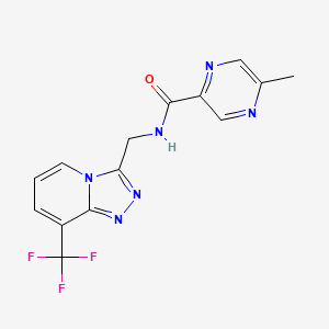 molecular formula C14H11F3N6O B2554974 5-methyl-N-((8-(trifluoromethyl)-[1,2,4]triazolo[4,3-a]pyridin-3-yl)methyl)pyrazine-2-carboxamide CAS No. 2034328-20-4