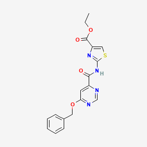 molecular formula C18H16N4O4S B2554991 Ethyl 2-(6-(benzyloxy)pyrimidine-4-carboxamido)thiazole-4-carboxylate CAS No. 2034364-30-0