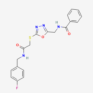 molecular formula C19H17FN4O3S B2554999 N-((5-((2-((4-氟苄基)氨基)-2-氧代乙基)硫)-1,3,4-恶二唑-2-基)甲基)苯甲酰胺 CAS No. 906154-96-9