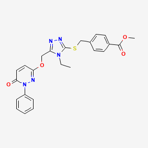 molecular formula C24H23N5O4S B2555006 methyl 4-{[(4-ethyl-5-{[(6-oxo-1-phenyl-1,6-dihydro-3-pyridazinyl)oxy]methyl}-4H-1,2,4-triazol-3-yl)sulfanyl]methyl}benzenecarboxylate CAS No. 439121-27-4