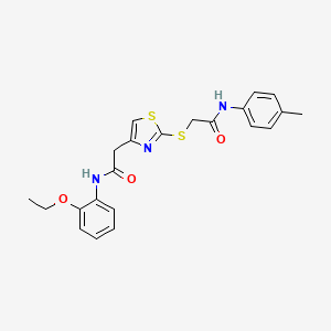 molecular formula C22H23N3O3S2 B2555011 N-(2-ethoxyphenyl)-2-(2-((2-oxo-2-(p-tolylamino)ethyl)thio)thiazol-4-yl)acetamide CAS No. 941874-78-8