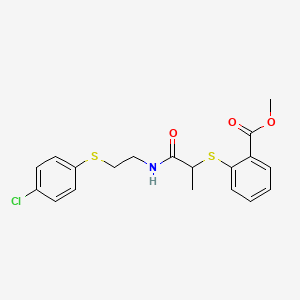 molecular formula C19H20ClNO3S2 B2555013 Methyl 2-{[2-({2-[(4-chlorophenyl)sulfanyl]ethyl}amino)-1-methyl-2-oxoethyl]sulfanyl}benzenecarboxylate CAS No. 337923-45-2