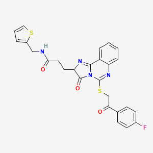 molecular formula C26H21FN4O3S2 B2555017 3-(5-{[2-(4-fluorophenyl)-2-oxoethyl]sulfanyl}-3-oxo-2H,3H-imidazo[1,2-c]quinazolin-2-yl)-N-[(thiophen-2-yl)methyl]propanamide CAS No. 1044170-51-5