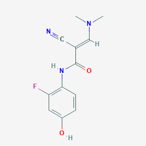 molecular formula C12H12FN3O2 B2555039 (E)-2-氰基-3-(二甲氨基)-N-(2-氟-4-羟基苯基)-2-丙烯酰胺 CAS No. 320424-57-5