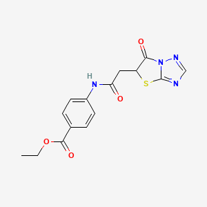 molecular formula C15H14N4O4S B2555050 Ethyl 4-(2-(6-oxo-5,6-dihydrothiazolo[3,2-b][1,2,4]triazol-5-yl)acetamido)benzoate CAS No. 637326-81-9