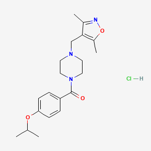 molecular formula C20H28ClN3O3 B2555071 (4-((3,5-Dimethylisoxazol-4-yl)methyl)piperazin-1-yl)(4-isopropoxyphenyl)methanone hydrochloride CAS No. 1396798-48-3