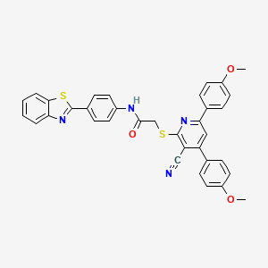 molecular formula C35H26N4O3S2 B2555072 N-(4-(benzo[d]thiazol-2-yl)phenyl)-2-((3-cyano-4,6-bis(4-methoxyphenyl)pyridin-2-yl)thio)acetamide CAS No. 671200-35-4