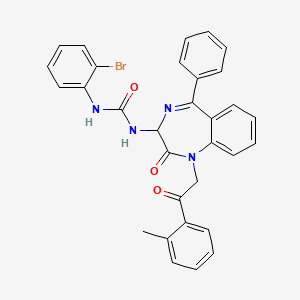 molecular formula C31H25BrN4O3 B2555100 N-(2,5-二氮杂-2-(2-(2-甲基苯基)-2-氧代乙基)-3-氧代-6-苯基双环[5.4.0]十一元-1(7),5,8,10-四烯-4-基)((2-溴苯基)氨基)甲酰胺 CAS No. 1796922-87-6