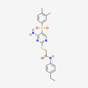 molecular formula C22H24N4O3S2 B2555101 2-((4-amino-5-((3,4-dimethylphenyl)sulfonyl)pyrimidin-2-yl)thio)-N-(4-ethylphenyl)acetamide CAS No. 894950-62-0