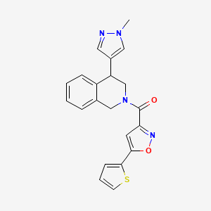 molecular formula C21H18N4O2S B2555105 (4-(1-methyl-1H-pyrazol-4-yl)-3,4-dihydroisoquinolin-2(1H)-yl)(5-(thiophen-2-yl)isoxazol-3-yl)methanone CAS No. 2188203-13-4