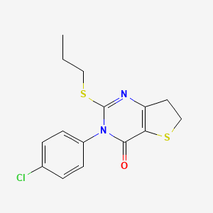 molecular formula C15H15ClN2OS2 B2555112 3-(4-chlorophenyl)-2-(propylsulfanyl)-3H,4H,6H,7H-thieno[3,2-d]pyrimidin-4-one CAS No. 687564-44-9