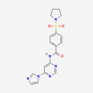molecular formula C18H18N6O3S B2555114 N-(6-(1H-imidazol-1-yl)pyrimidin-4-yl)-4-(pyrrolidin-1-ylsulfonyl)benzamide CAS No. 1448068-88-9