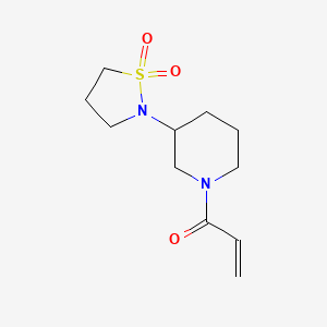 molecular formula C11H18N2O3S B2555129 1-[3-(1,1-Dioxo-1,2-thiazolidin-2-yl)piperidin-1-yl]prop-2-en-1-one CAS No. 2191110-27-5