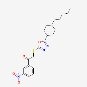 molecular formula C21H27N3O4S B2555137 1-(3-硝基苯基)-2-{[5-(4-戊基环己基)-1,3,4-噁二唑-2-基]硫基}-1-乙酮 CAS No. 860611-30-9