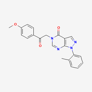 molecular formula C21H18N4O3 B2555176 5-[2-(4-Methoxyphenyl)-2-oxoethyl]-1-(2-methylphenyl)pyrazolo[3,4-d]pyrimidin-4-one CAS No. 895013-59-9