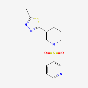 molecular formula C13H16N4O2S2 B2555217 2-Methyl-5-(1-(pyridin-3-ylsulfonyl)piperidin-3-yl)-1,3,4-thiadiazole CAS No. 1105202-57-0